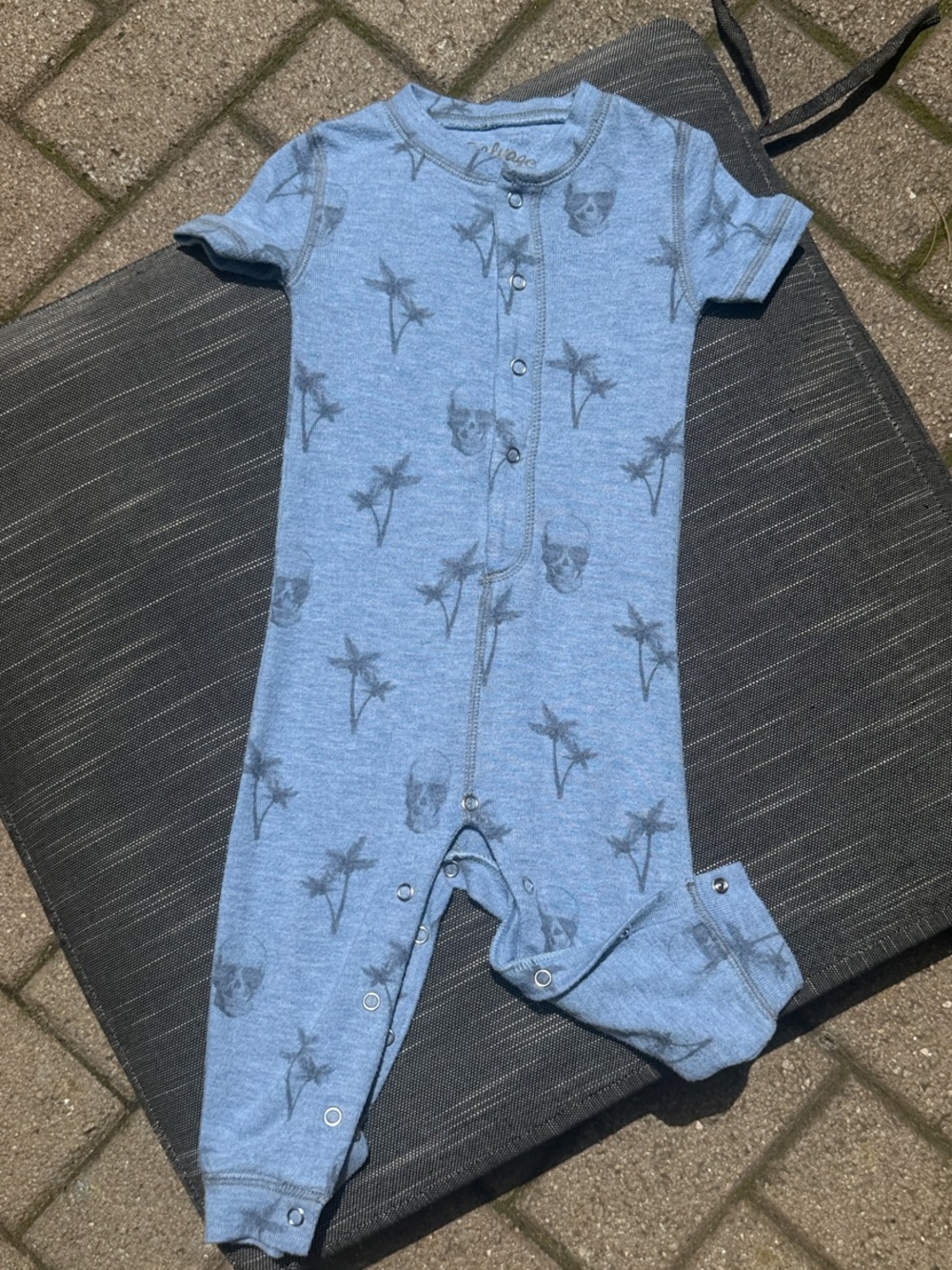 PJ Salvage Blue Palm & Skull Short-Sleeve Footie